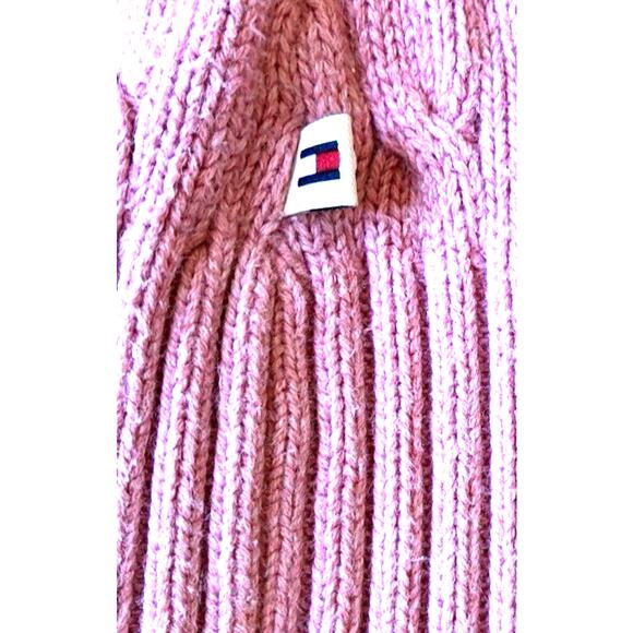 Y2K Tommy Hilfiger Cable Knit Sweater Chunky Pink Academia Preppy Barbie Women L - Picture 10 of 10